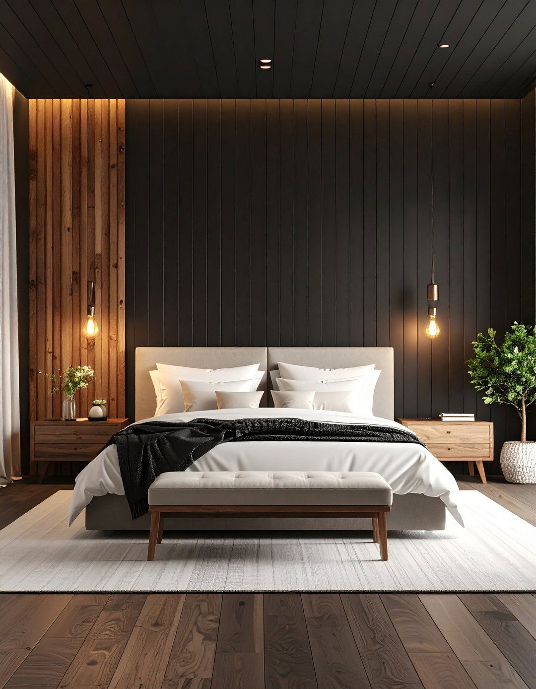 Black Shiplap Wall - 20 Shiplap Bedroom Ideas