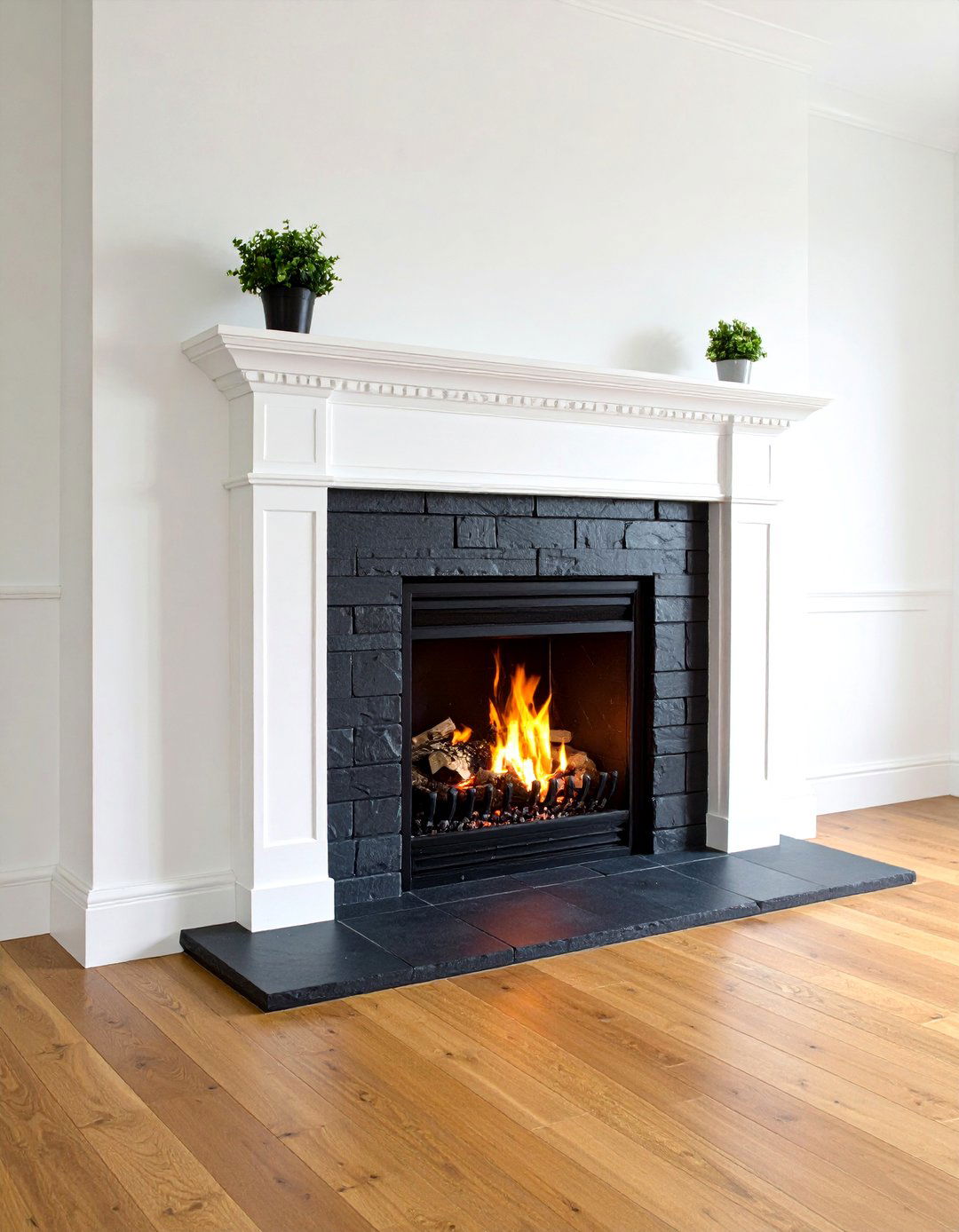 Black Slate Hearth Fireplace Contrast - 20 Black Fireplace Ideas