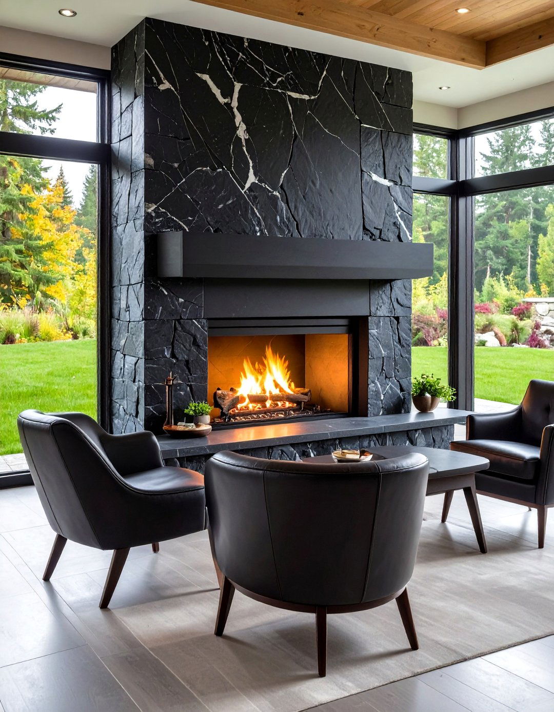 Black Soapstone Fireplace for Organic Luxury - 20 Black Fireplace Ideas