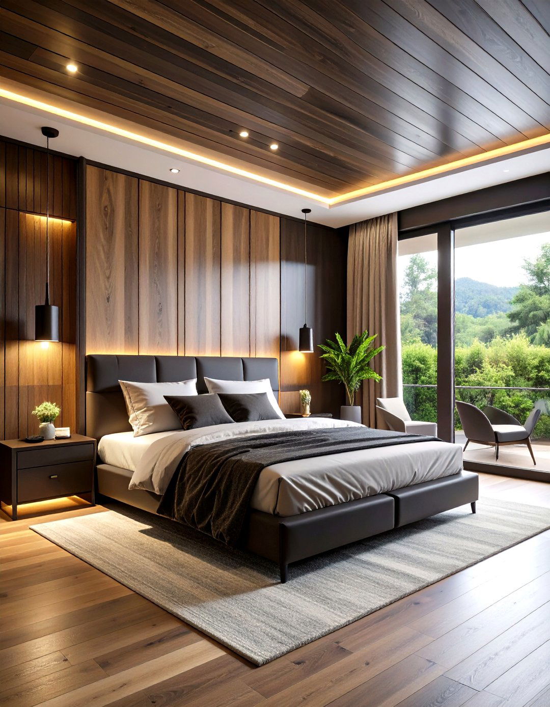 Black Stained Wood Paneling for Depth - 20 Dark Bedroom Ideas