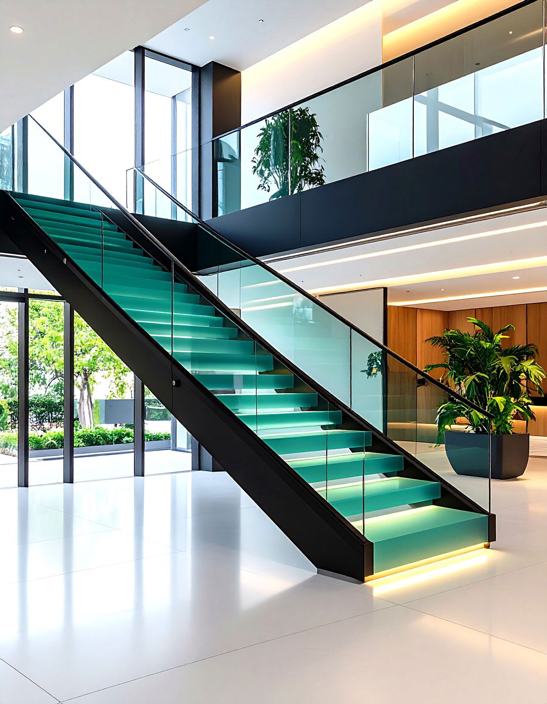 Black Staircase with Frosted Glass Treads - 20 black staircase ideas
