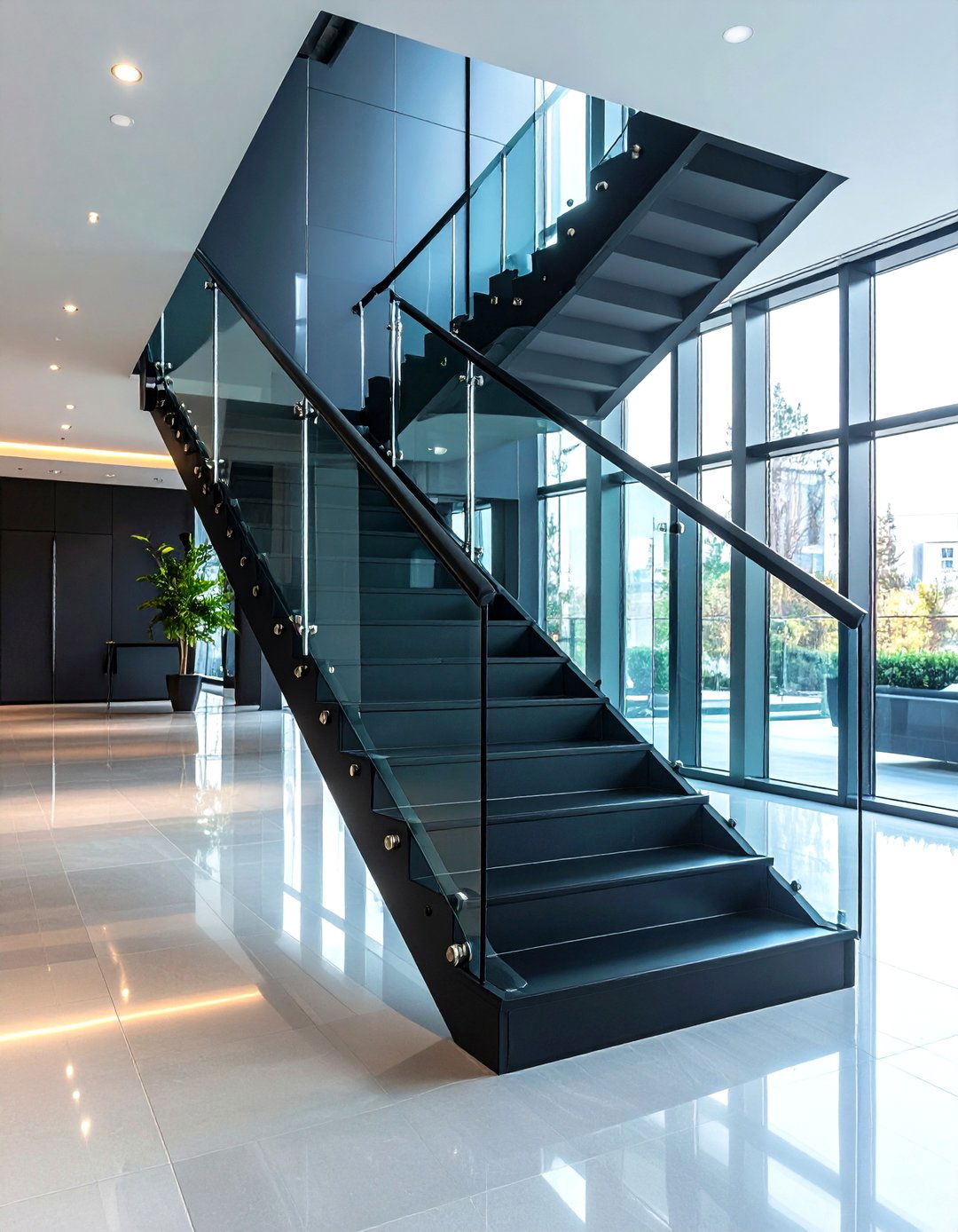 Black Staircase with Smoked Glass Elements - 20 black staircase ideas
