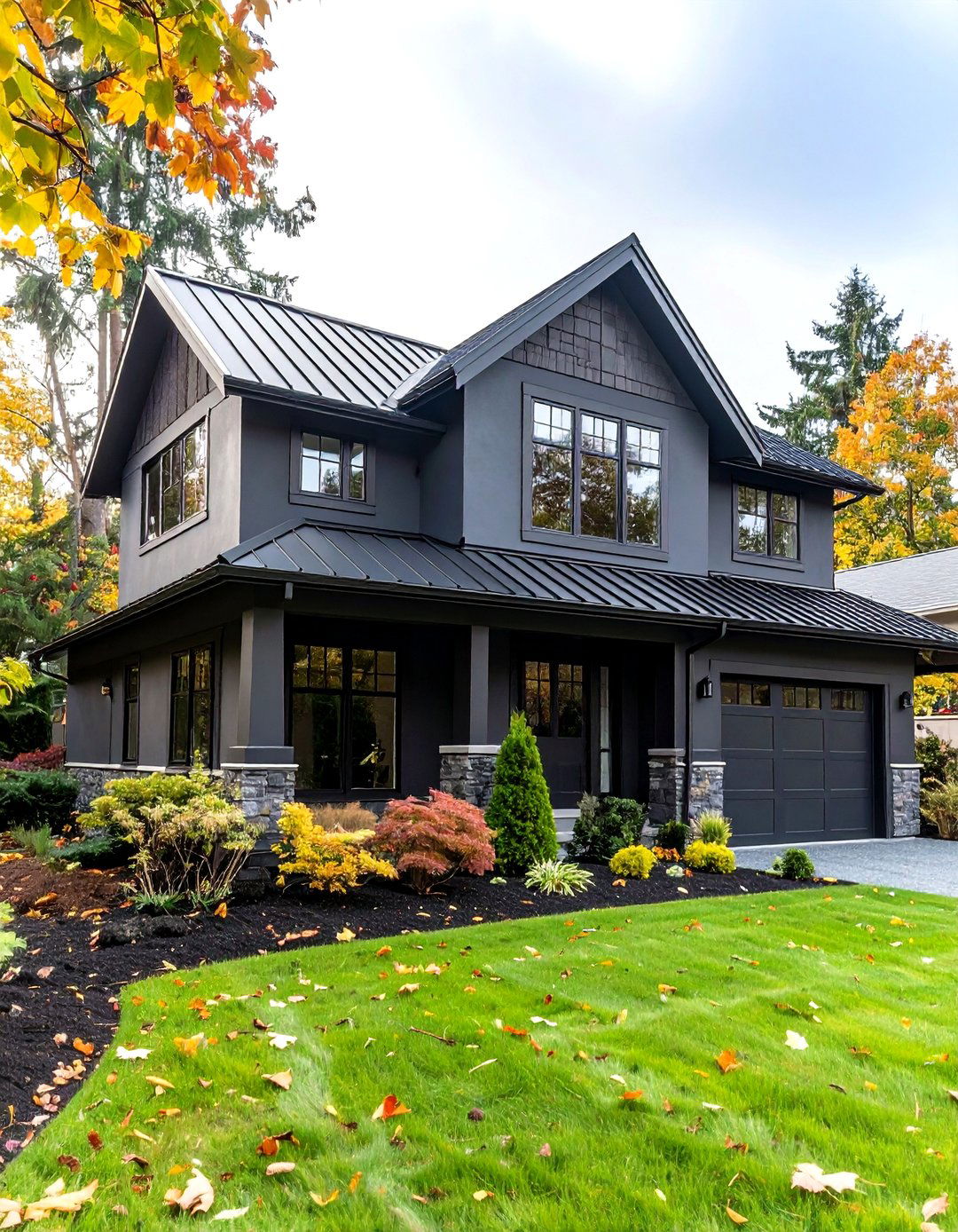 Black Stucco Meets Matte Metal Roofing - 20 Black Stucco House Ideas