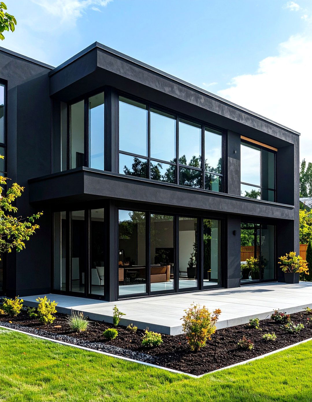 Black Stucco Paired with Floor to Ceiling Glass - 20 Black Stucco House Ideas
