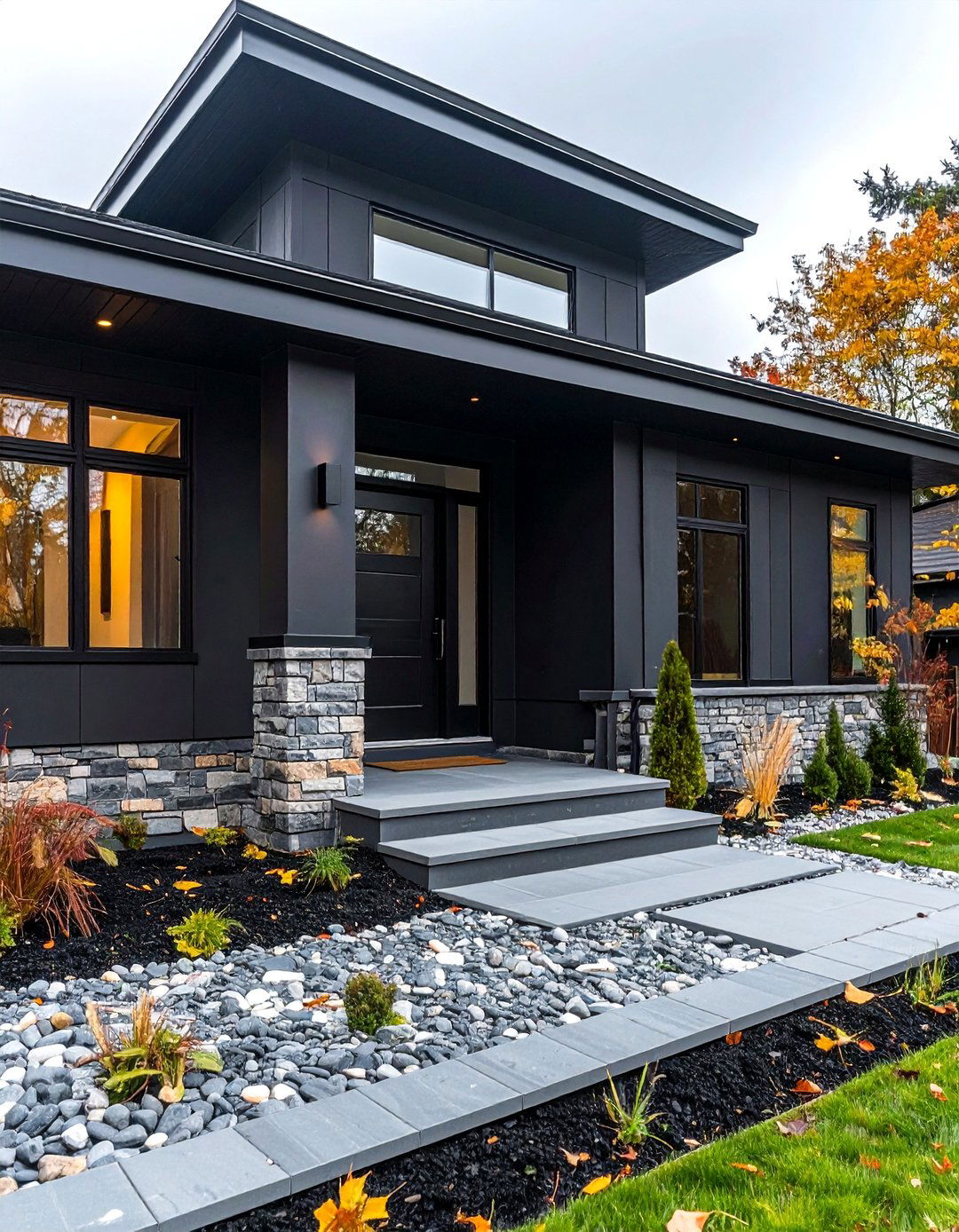 Black Stucco and Stone Base Blend - 20 Black Stucco House Ideas