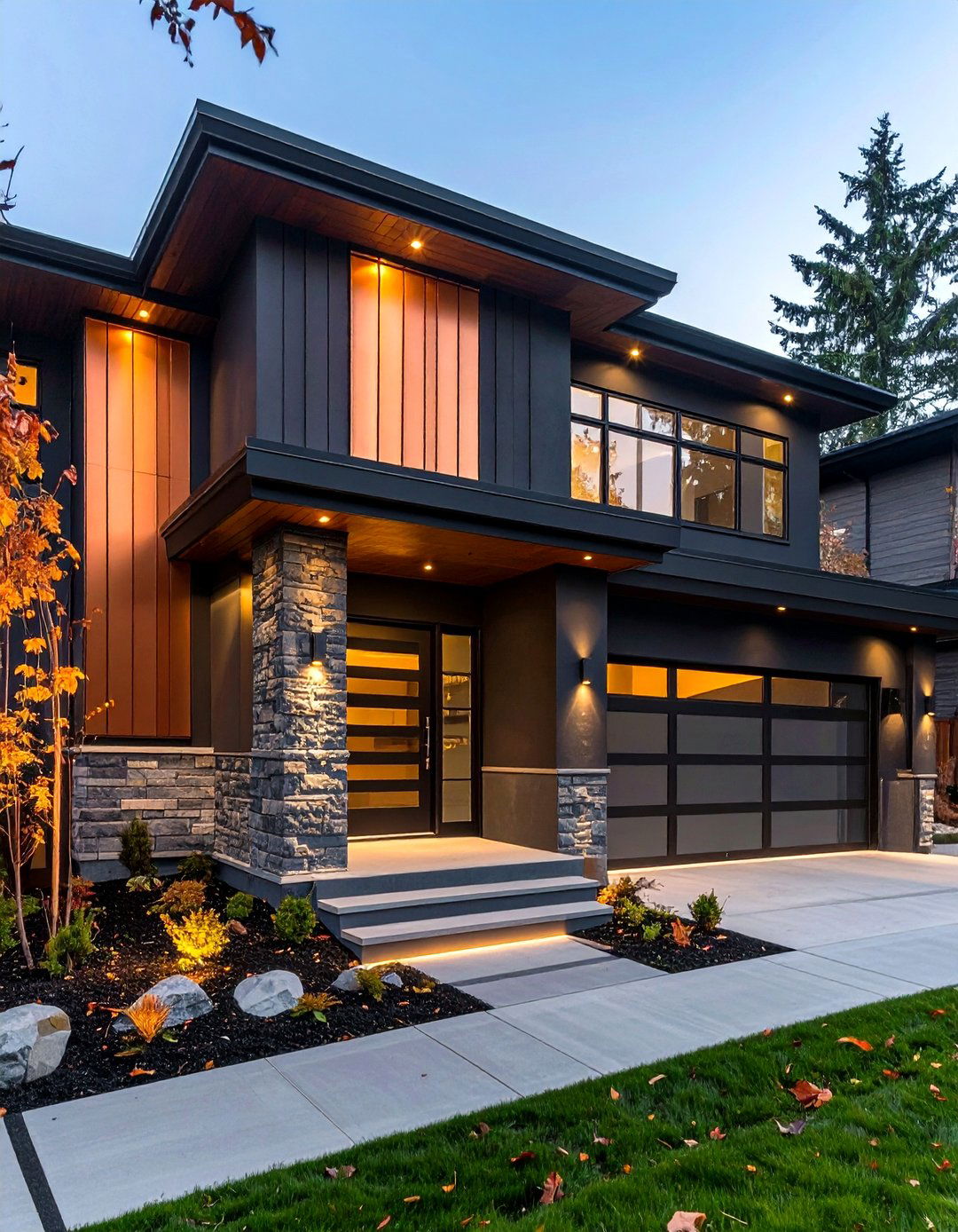 Black Stucco with Copper or Zinc Highlights - 20 Black Stucco House Ideas
