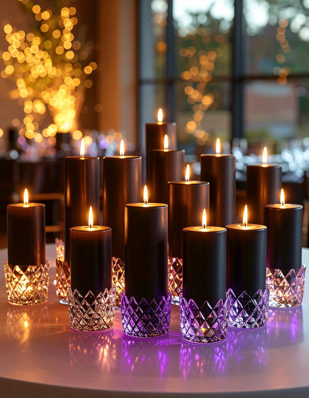 Black Taper Candles and Uplighting at a Black Themed Wedding - 20 Black-Themed Wedding Ideas