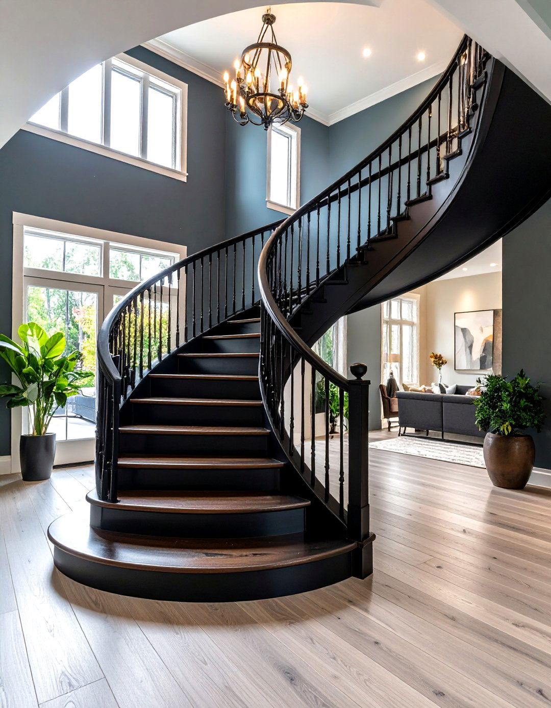 Black U Shaped Staircase with Landing - 20 black staircase ideas