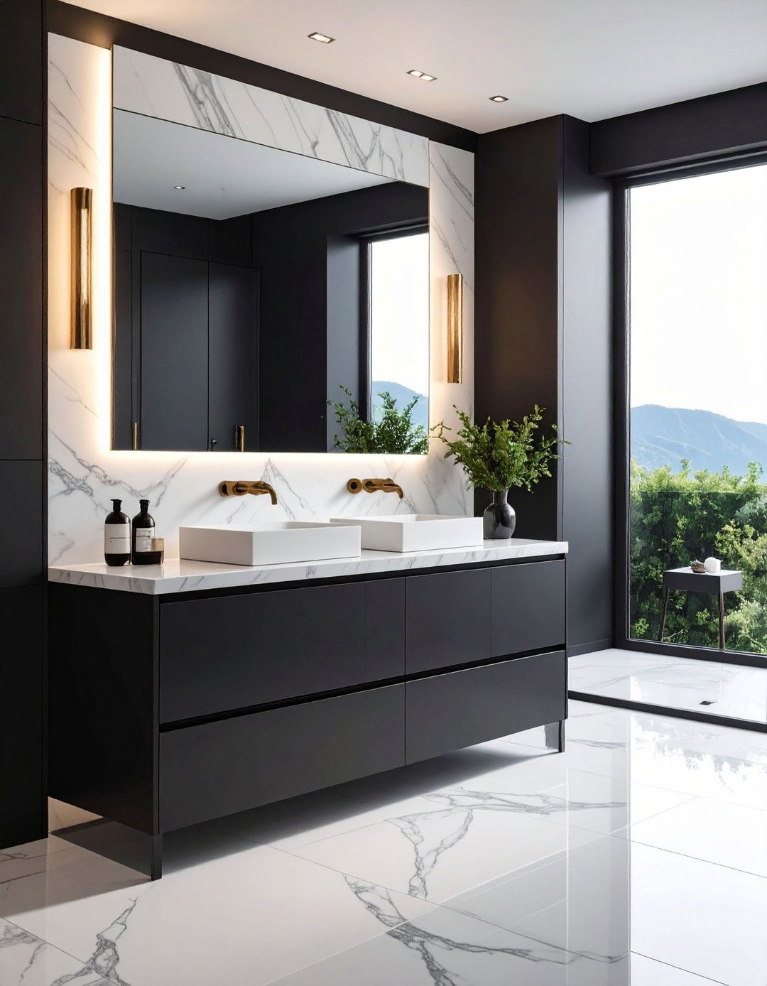 Black Vanity With Purist White Marble Countertop - 20 Black Vanity Bathroom Ideas