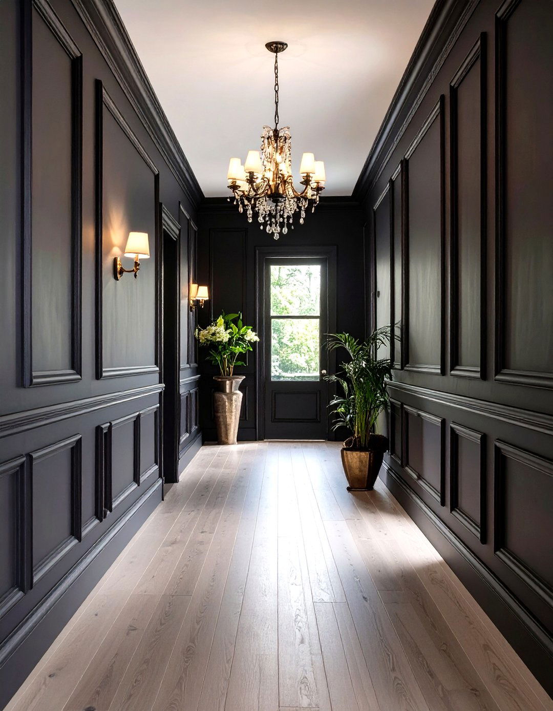Black Wainscoting for Textural Interest - 20 Dark Hallway Ideas