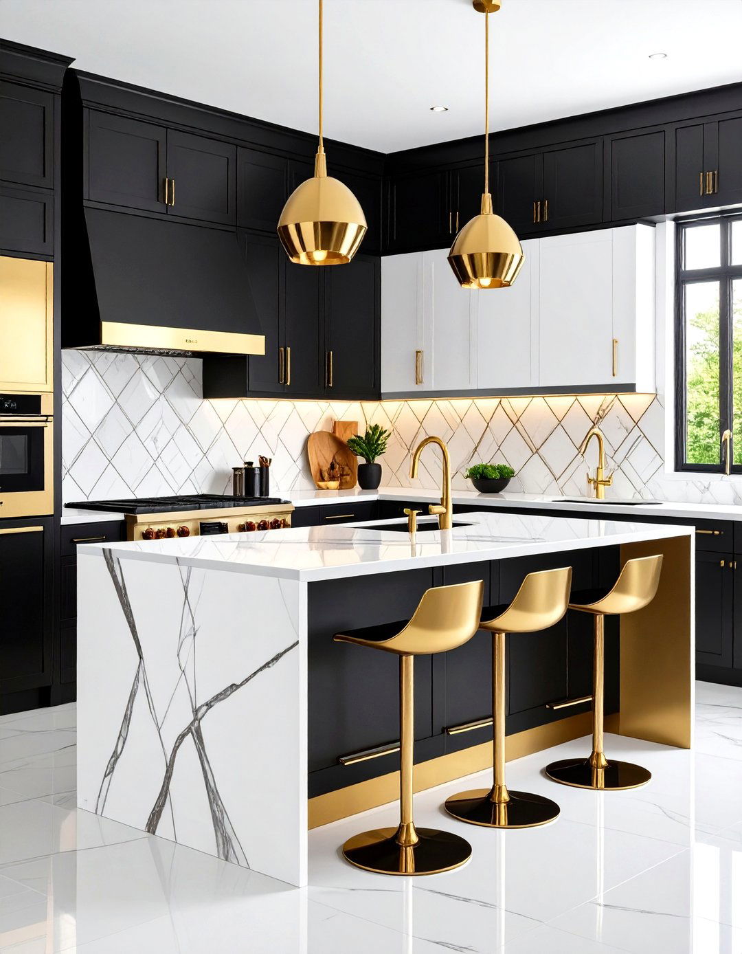 Black White and Gold Kitchen with Art Deco Inspired Design - 20 black white and gold kitchen ideas