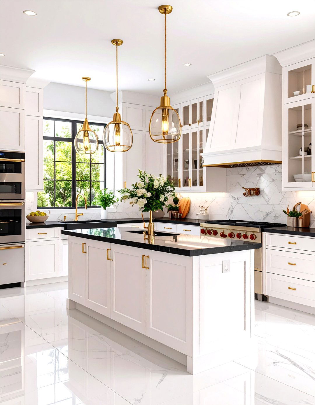 Black White and Gold Kitchen with Butlers Pantry Connection - 20 black white and gold kitchen ideas