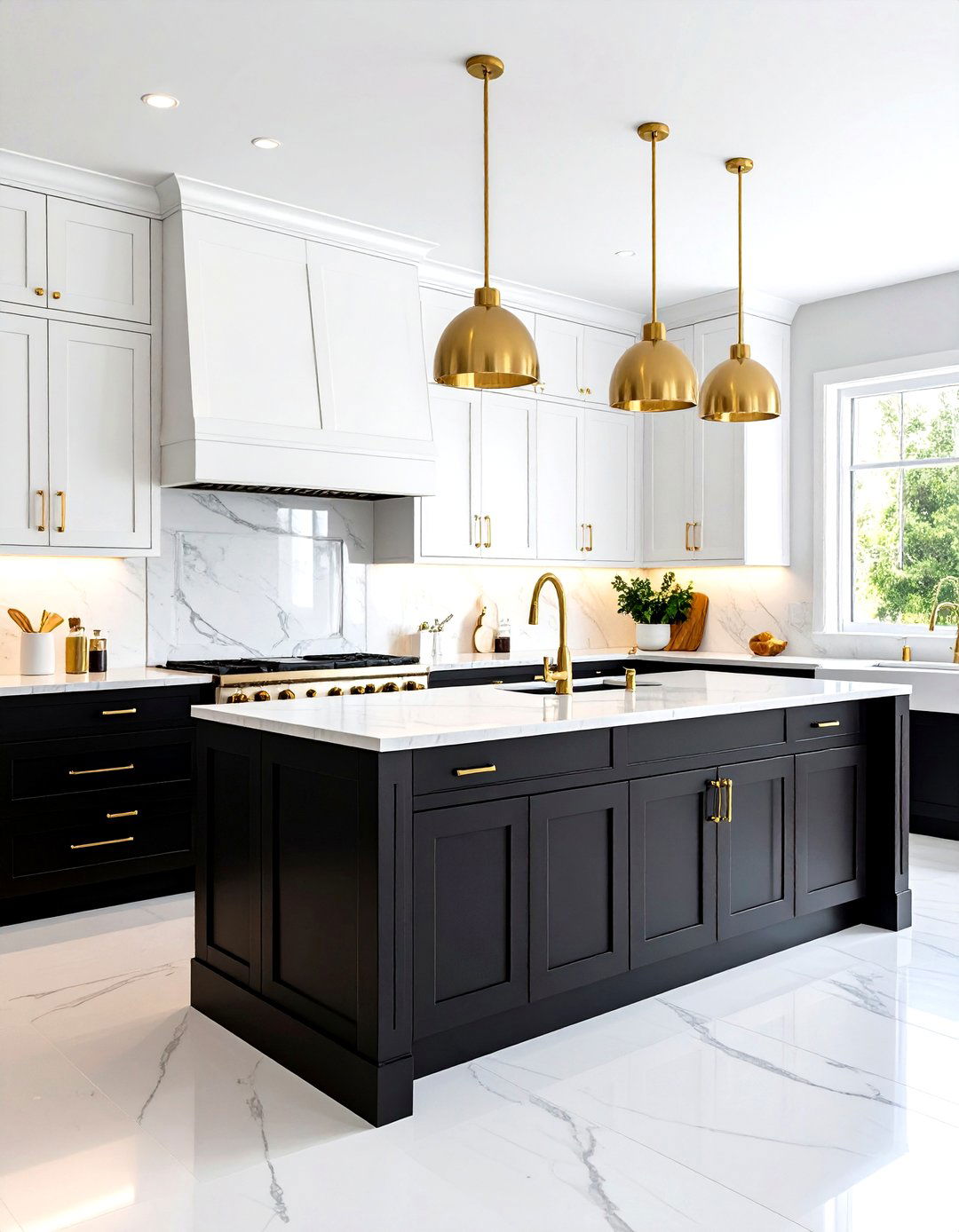 Black White and Gold Kitchen with Matte Cabinet Hardware - 20 black white and gold kitchen ideas