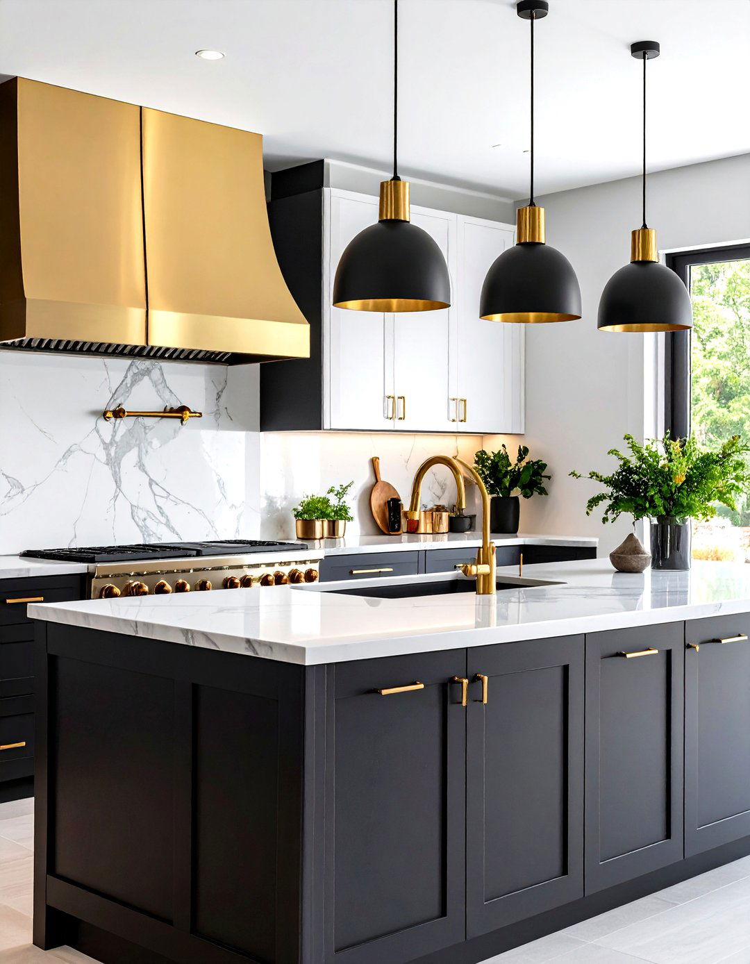 Black White and Gold Kitchen with Mixed Metal Finishes - 20 black white and gold kitchen ideas