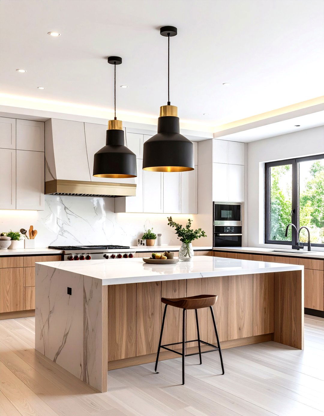 Black White and Gold Kitchen with Pendant Lighting Features - 20 black white and gold kitchen ideas