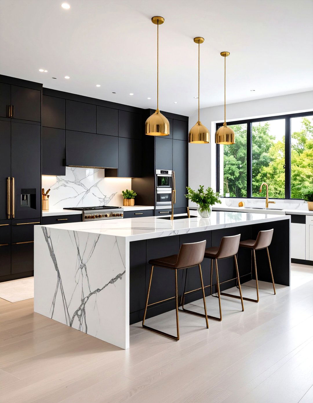Black White and Gold Kitchen with Two Tone Island Design - 20 black white and gold kitchen ideas