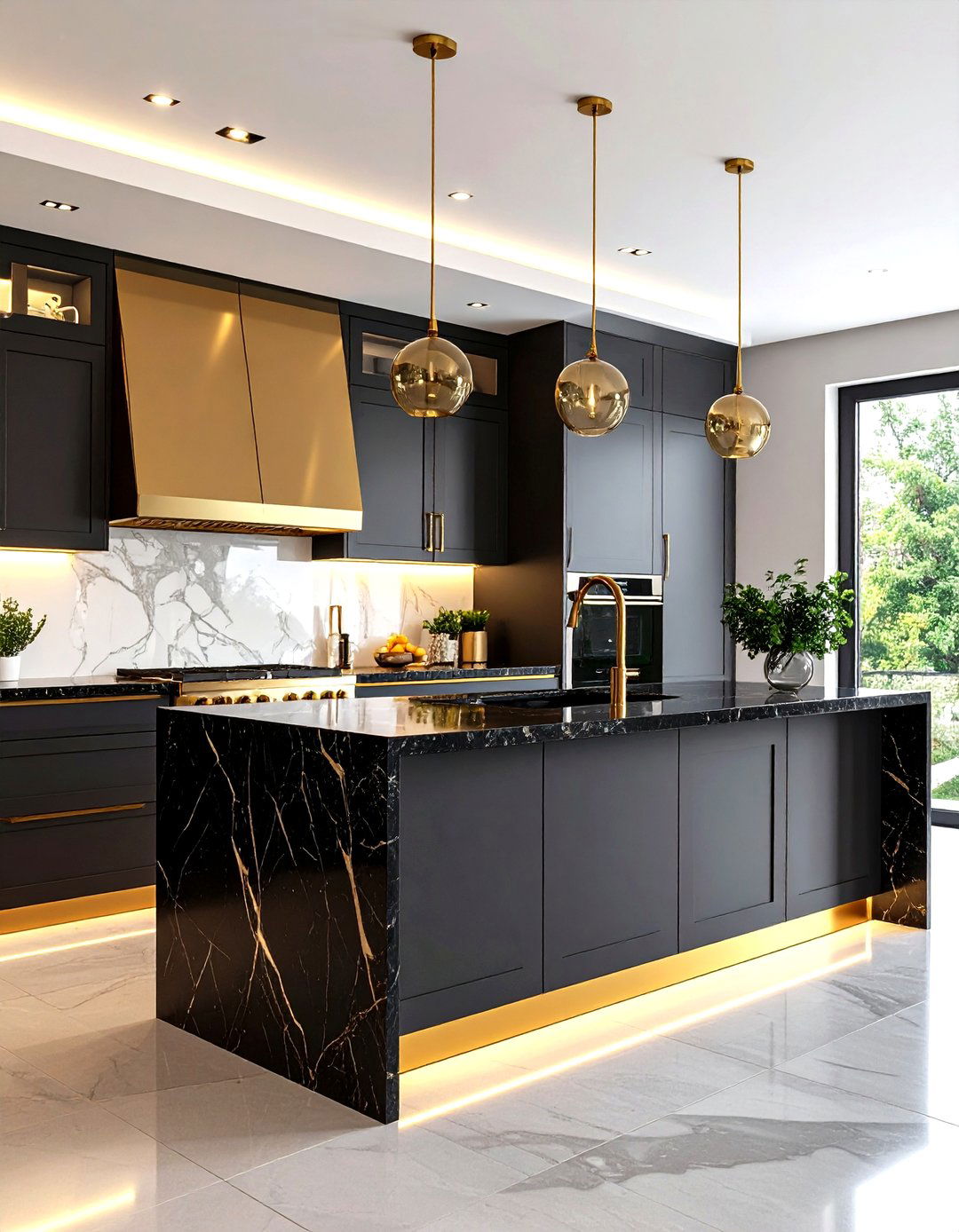 Black White and Gold Kitchen with Under Cabinet Lighting - 20 black white and gold kitchen ideas