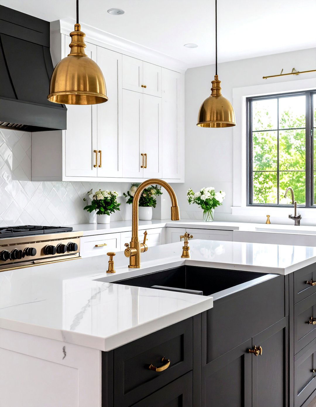 Black White and Gold Kitchen with Vintage Brass Elements - 20 black white and gold kitchen ideas