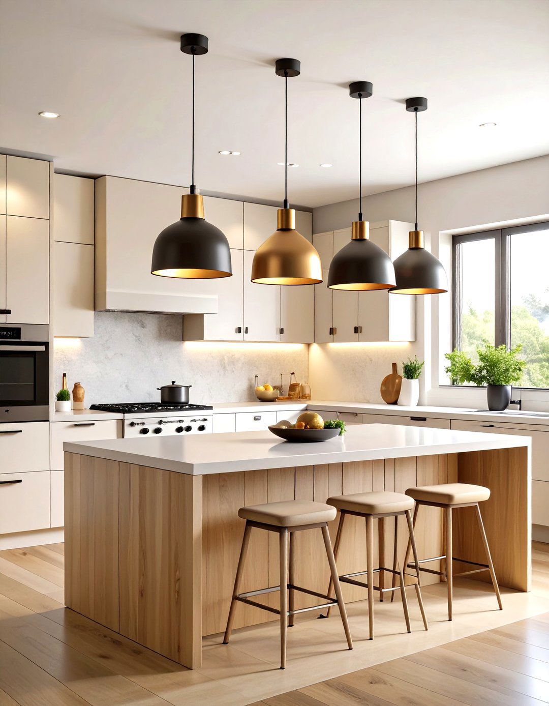 Black and Beige Kitchen Featuring Pendant Lighting - 20 black and beige kitchen ideas