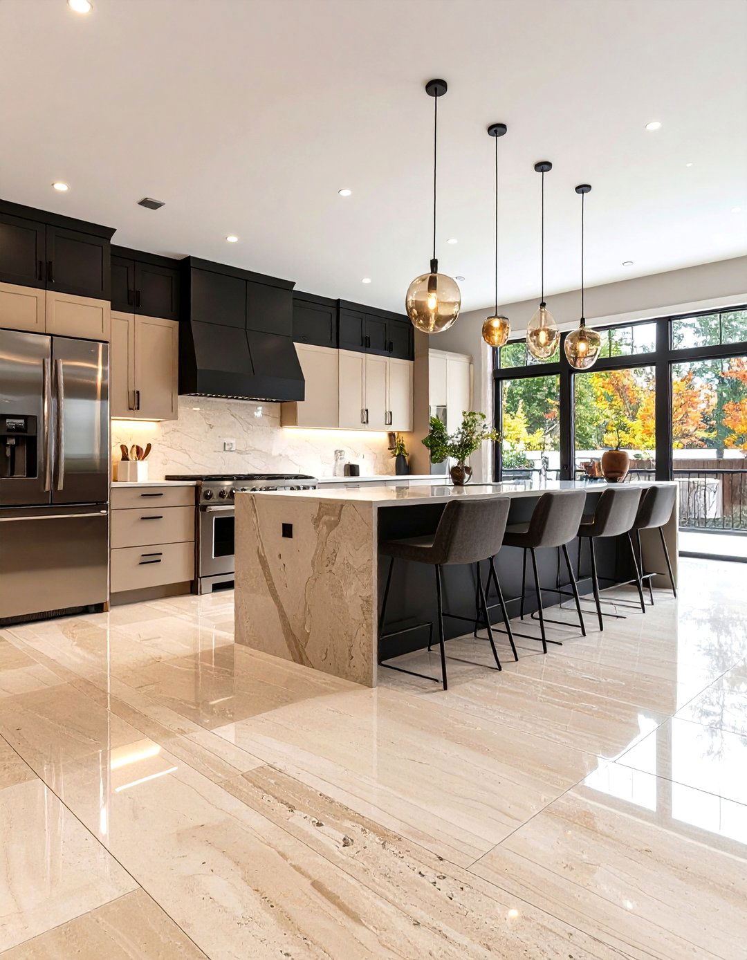 Black and Beige Kitchen Featuring Stone Flooring - 20 black and beige kitchen ideas