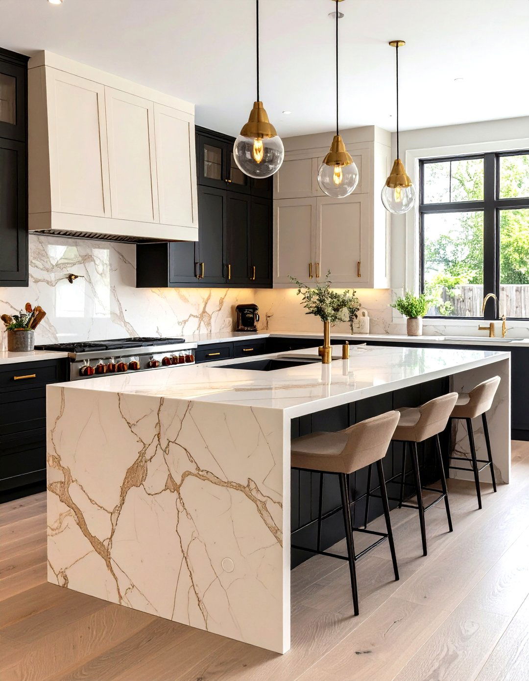 Black and Beige Kitchen with Beige Marble Countertops - 20 black and beige kitchen ideas