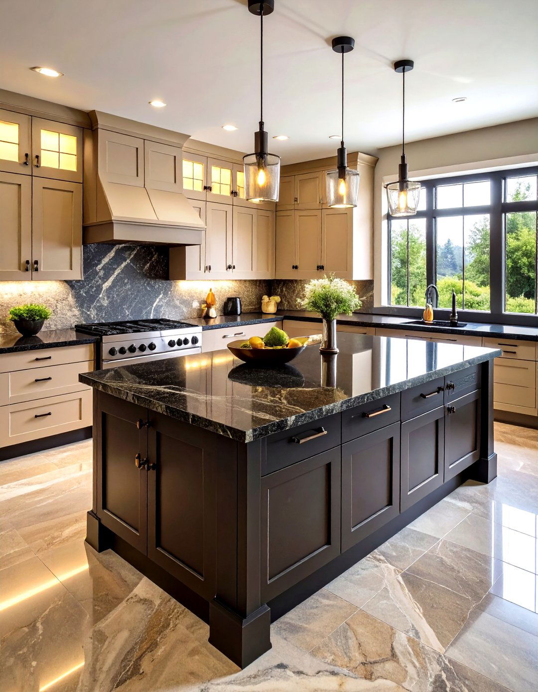 Black and Beige Kitchen with Black Granite Countertops - 20 black and beige kitchen ideas