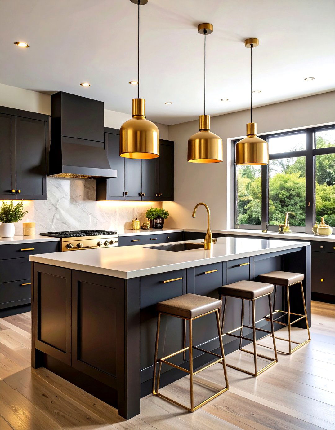 Black and Beige Kitchen with Brass Hardware Accents - 20 black and beige kitchen ideas