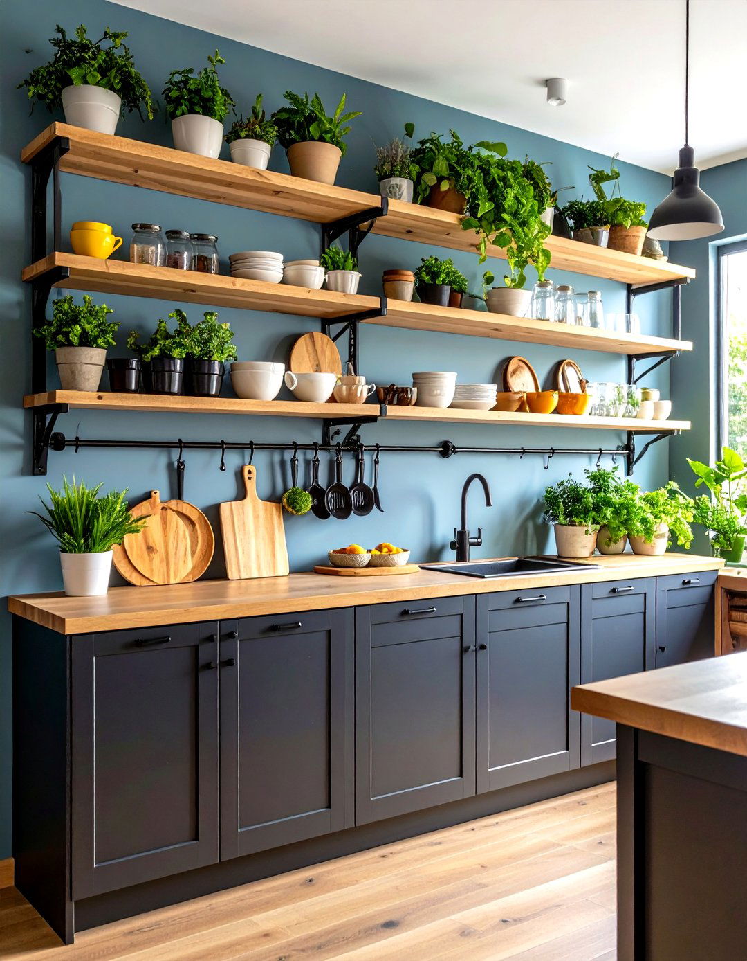 Black and Beige Kitchen with Open Shelving - 20 black and beige kitchen ideas