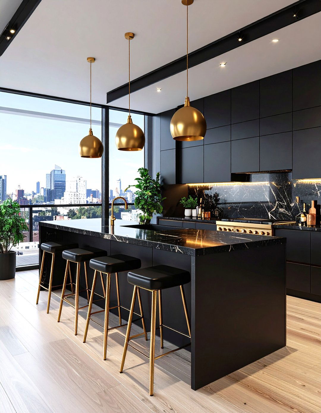 Black and Brass Rooftop Kitchen - 20 Rooftop Kitchen Ideas