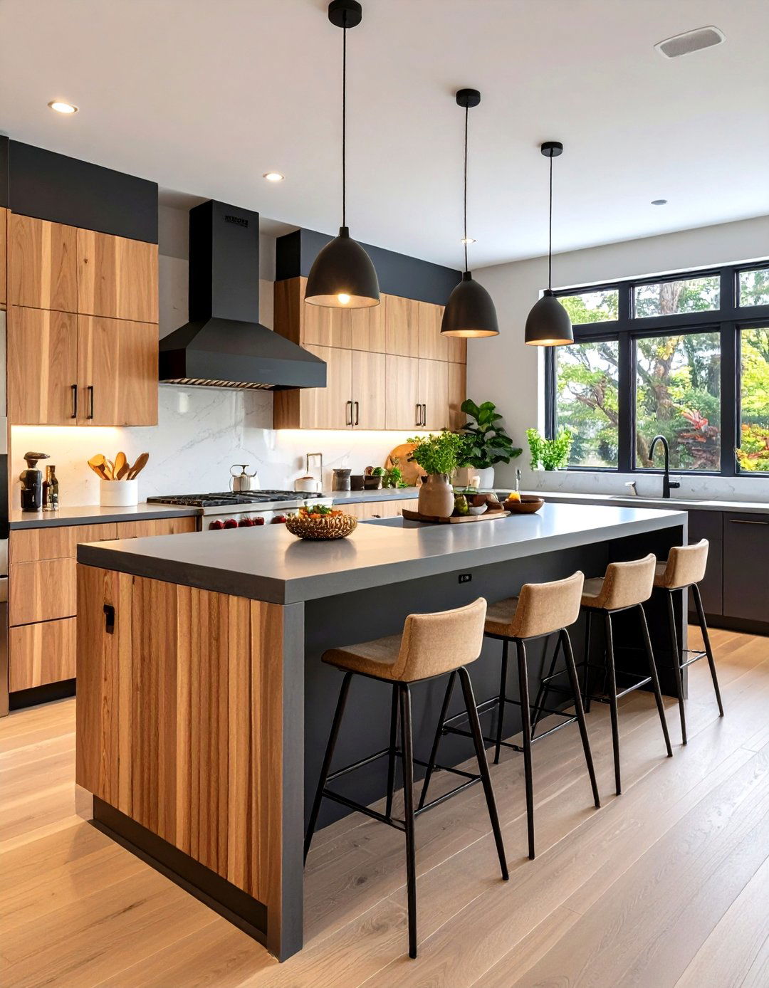 Black and Brown Two Tone Island Statement Kitchen - 20 Black and Brown Kitchen Ideas