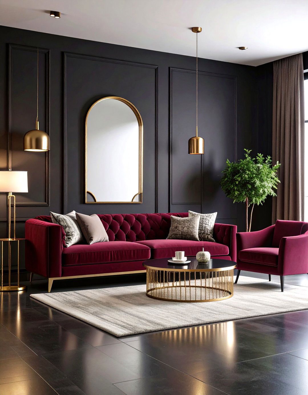 Black and Burgundy Dramatic Modern - 20 Burgundy Sofa Living Room Ideas