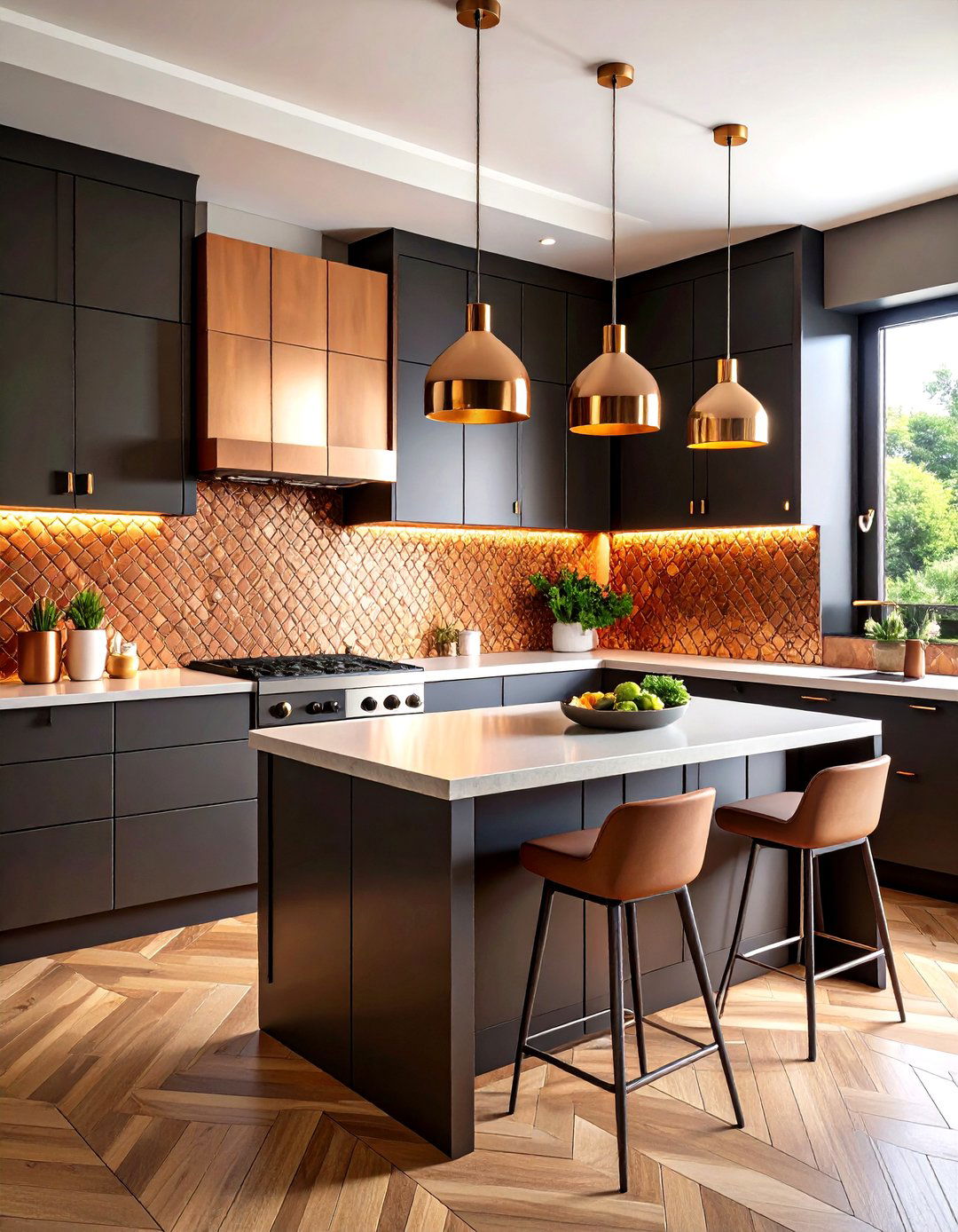 Black and Copper Kitchen Backsplash Statement Wall - 20 black and copper kitchen ideas