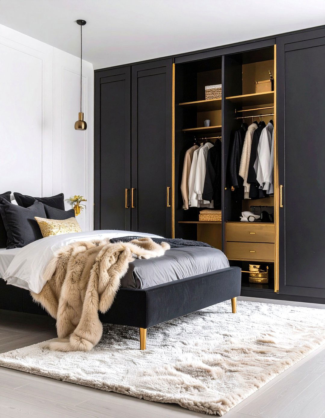 Black and Gold Drama in a Gold Bedroom - 20 Gold Bedroom Ideas