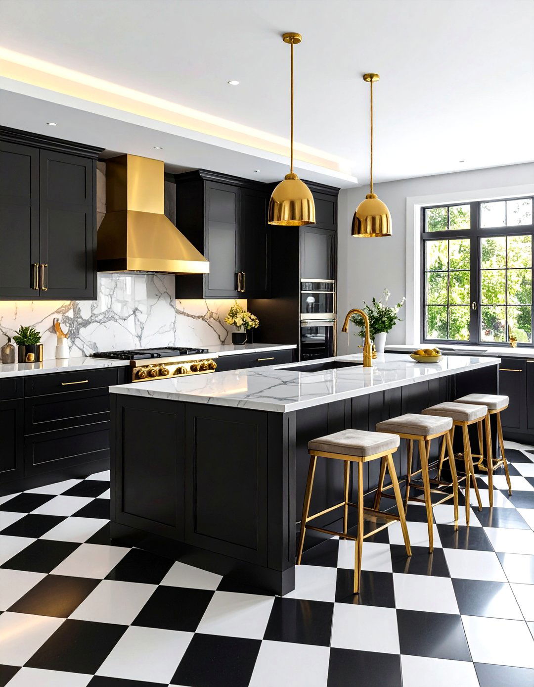 Black and Gold Luxury Checkered Floors Kitchen - 20 Kitchens With Checkered Floors