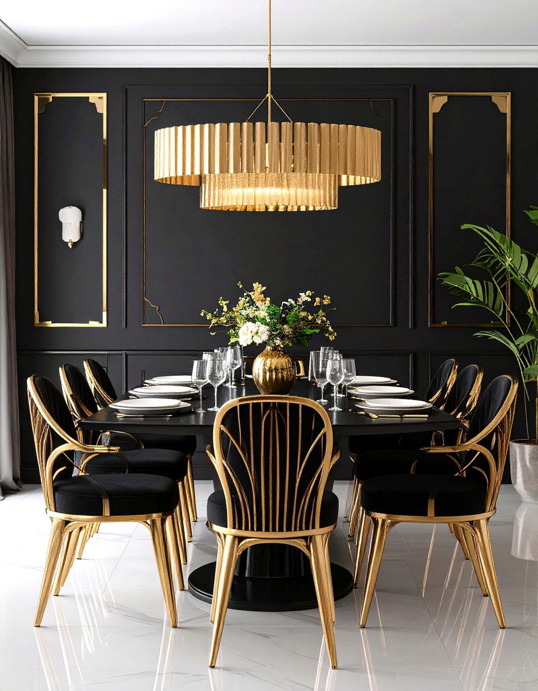 Black and Gold Palette Delivers Instant Drama - 25 Art Deco Dining Room Ideas