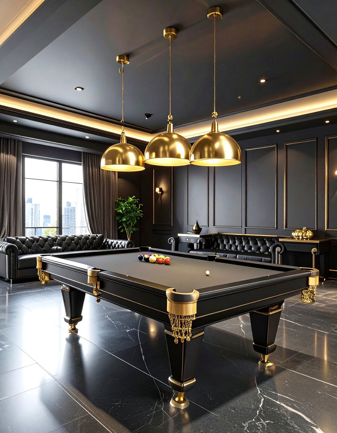 Black and Gold Sophisticated Pool Table Room - 20 Pool Table Room Ideas
