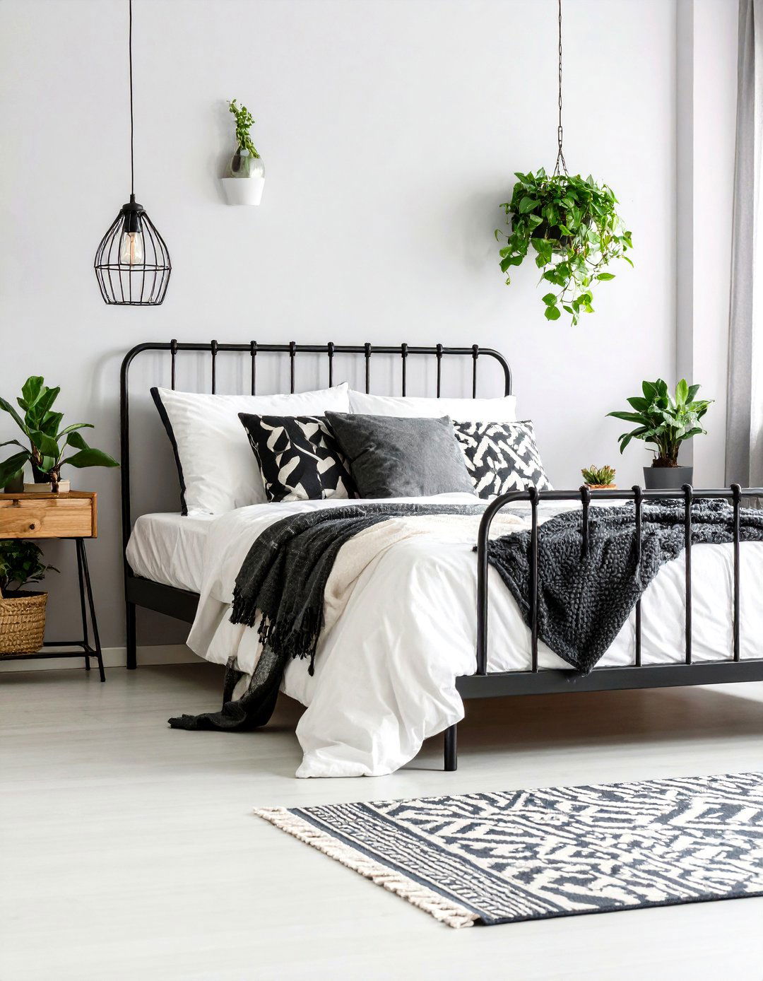 Black and White Accents in a Grey Bedroom for Graphic Interest - 20 Grey and White Bedroom Ideas