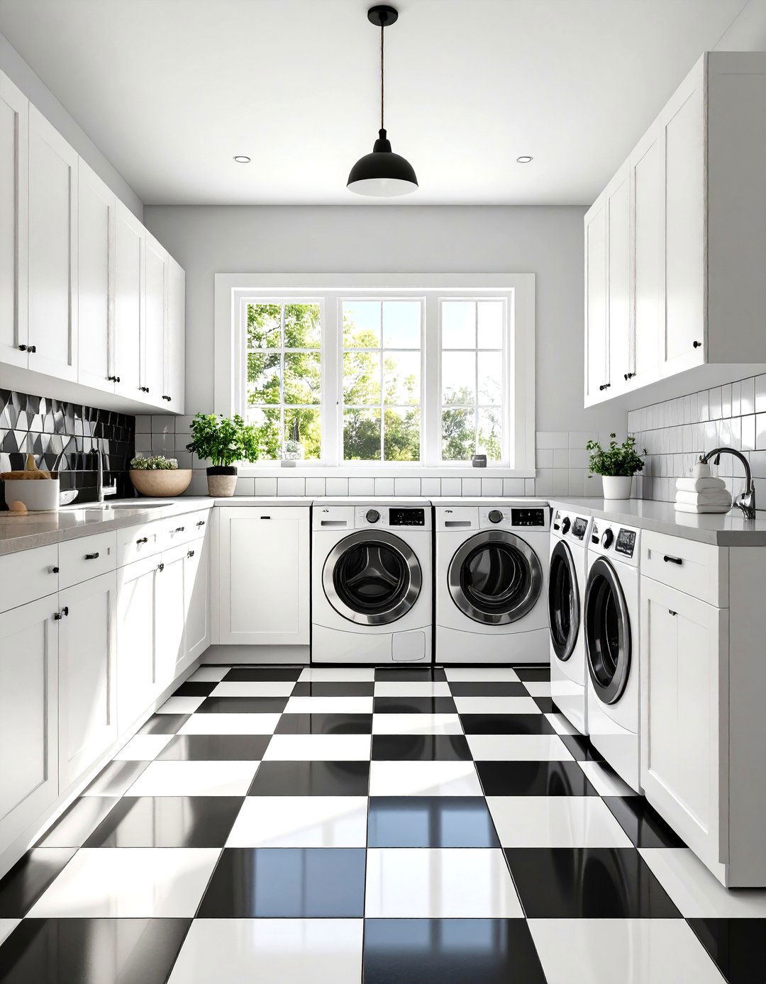 Black and White Checkerboard Laundry Room Tile Design - 20 Laundry Room Tile Ideas