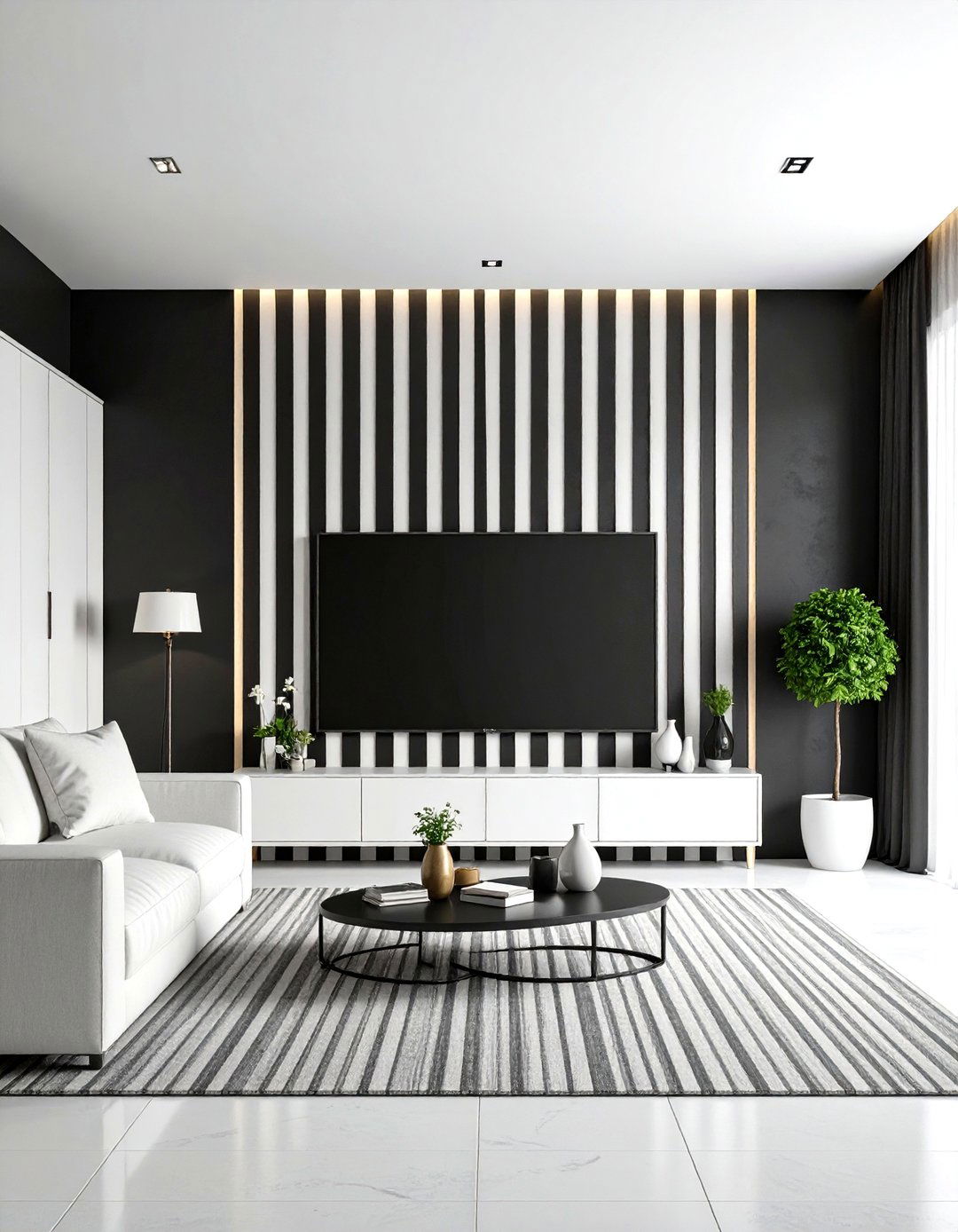 Black and White Contrast Wall - 20 Tv Accent Wall Ideas
