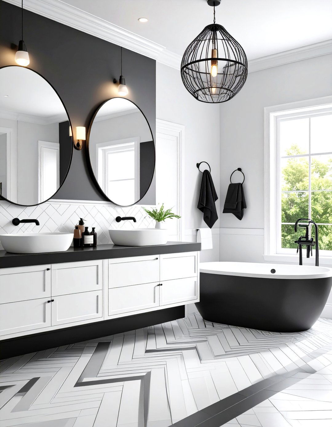 Black and White Graphic Masculine Bathroom - 20 Masculine Bathroom Ideas