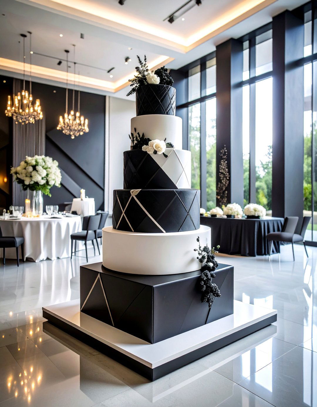 Black and White Monochrome Wedding Cake with Dramatic Contrast - 20 Wedding Cake Ideas