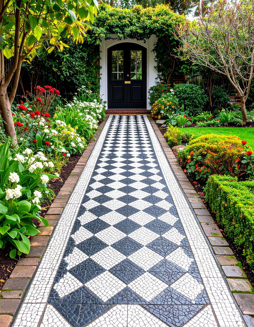 Black and White Victorian Mosaic Tile Paths - 20 Victorian Front Garden Ideas