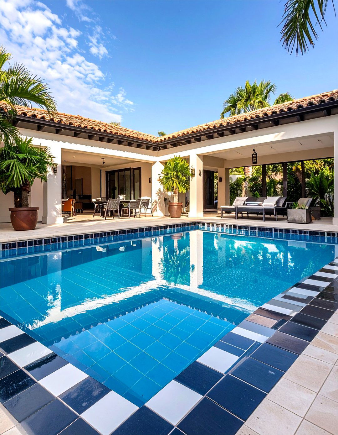 Black and White Waterline Pool Tile Contrast - 20 Waterline Pool Tile Ideas
