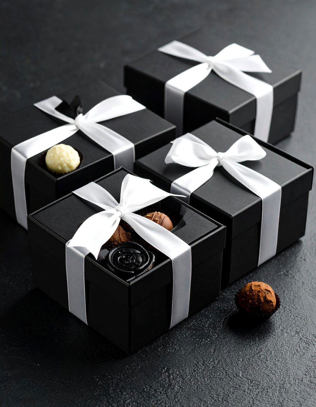 Black and White Wedding Favors in Ribbon Tied Boxes - 20 Black and White Wedding Ideas