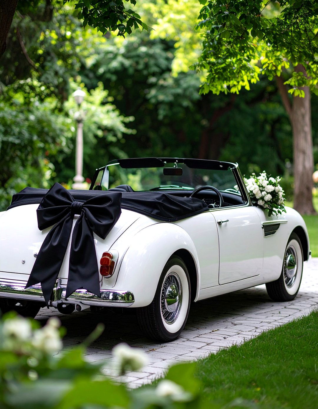 Black and White Wedding Getaway Car Vintage Finale - 20 Black and White Wedding Ideas