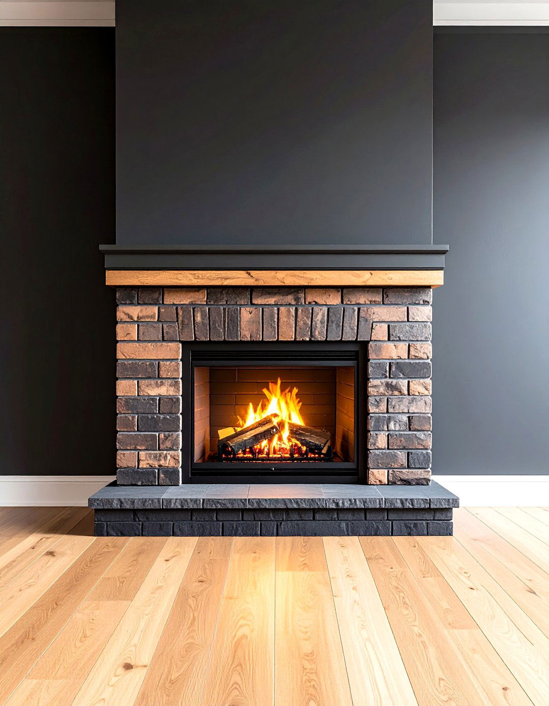 Blackened Brick Accent - 20 Scandinavian Fireplace Ideas
