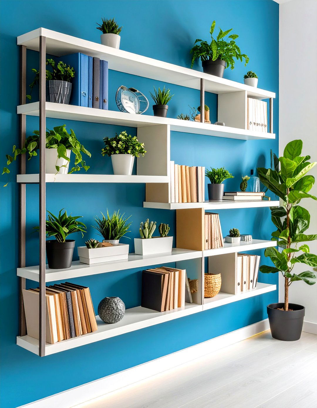 Blank Wall Floating Shelves with Styled Displays - 20 Blank Wall Ideas
