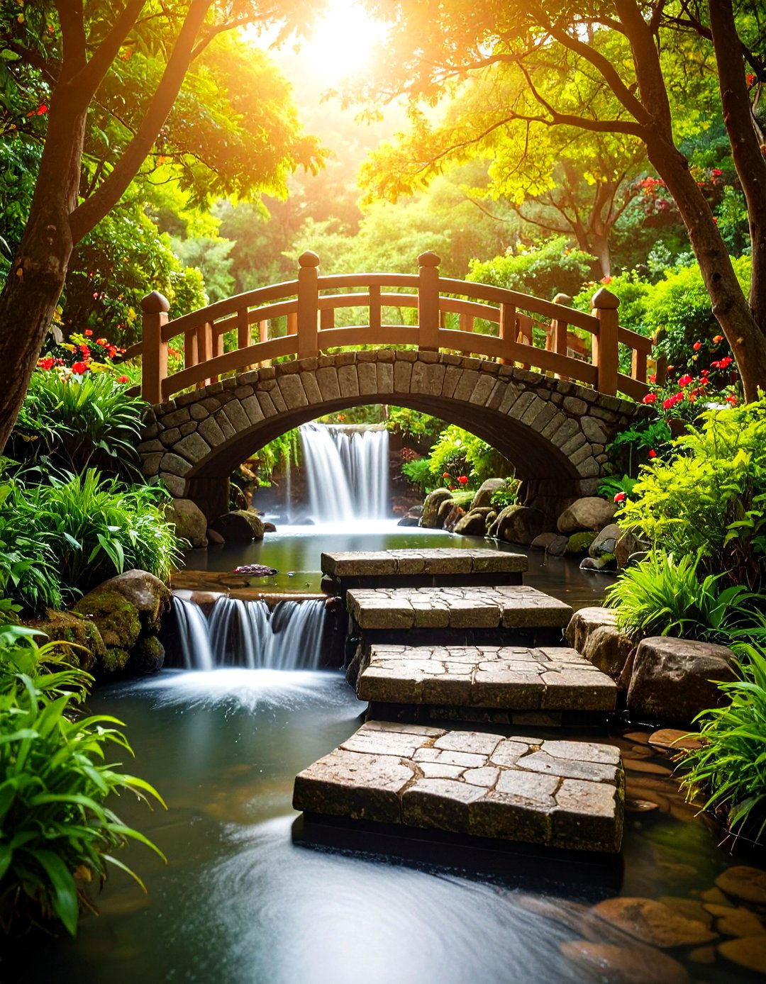 Blending Flagstone Steps with Water Features - 20 Flagstone Steps