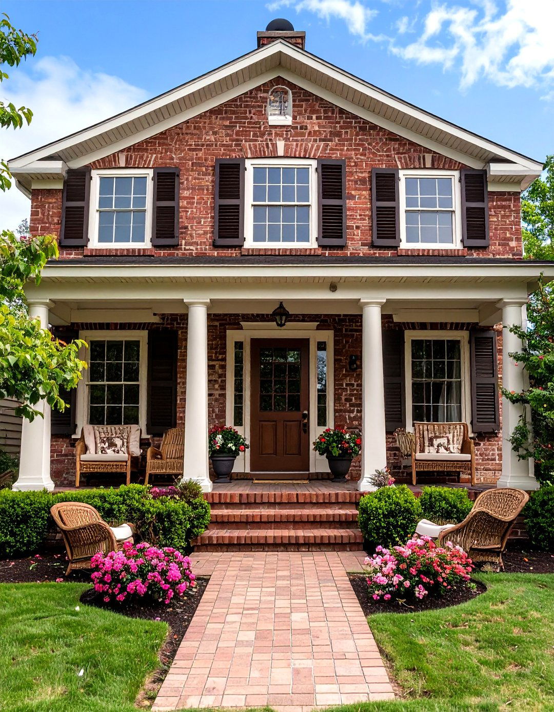 Blonde Brick with Rich Chocolate Brown Trim - 20 Blonde Brick House Color Schemes