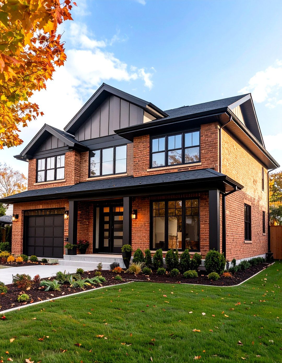 Blonde Brick with Sleek Black Window Frames - 20 Blonde Brick House Color Schemes